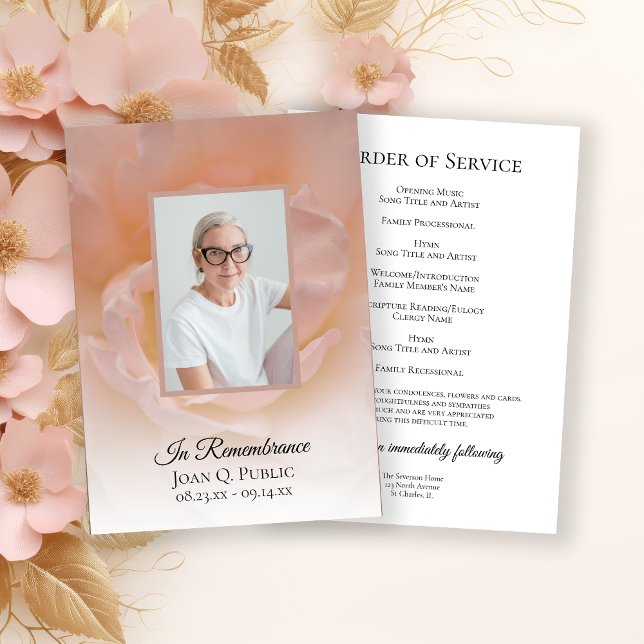Pale Pink Rose Flower Funeral Memorial Service Programme (Creator Uploaded)