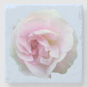 Pale Pink Rose on Light Blue Stone Coaster