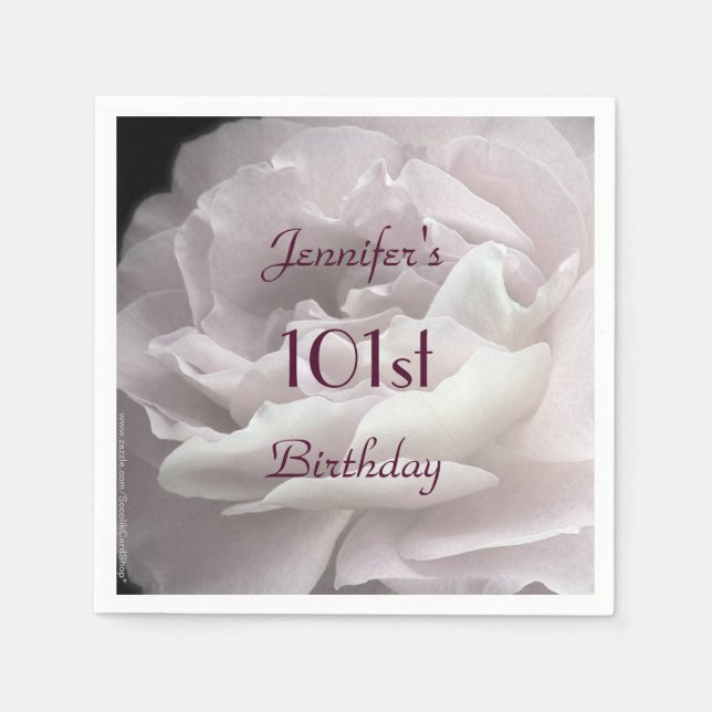 Pale Pink Rose Paper Napkins, 101st Birthday Party Napkin (Front)