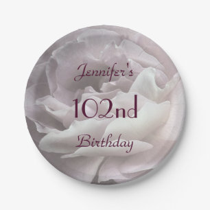 Pale Pink Rose Paper Plates, 102nd Birthday Party Plate