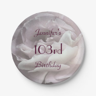 Pale Pink Rose Paper Plates, 103rd Birthday Party Plate