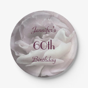Pale Pink Rose Paper Plates, 60th Birthday Party Plate