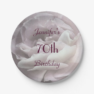Pale Pink Rose Paper Plates, 70th Birthday Party Paper Plate
