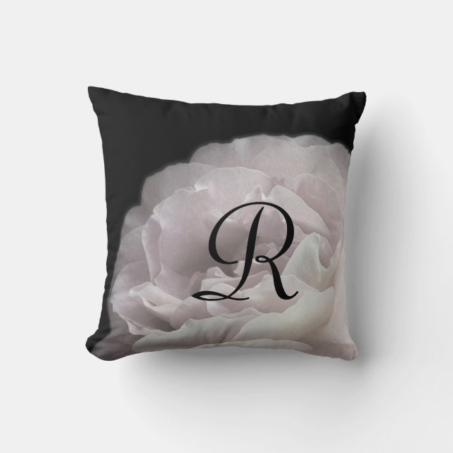 Pale Pink Rose Petals Monogram Floral Square  Cushion (Front)