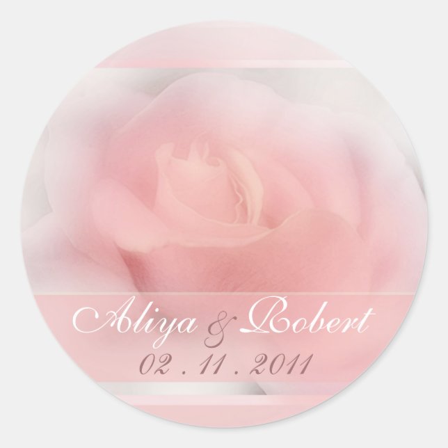pale pink rose wedding date reminder classic round sticker (Front)