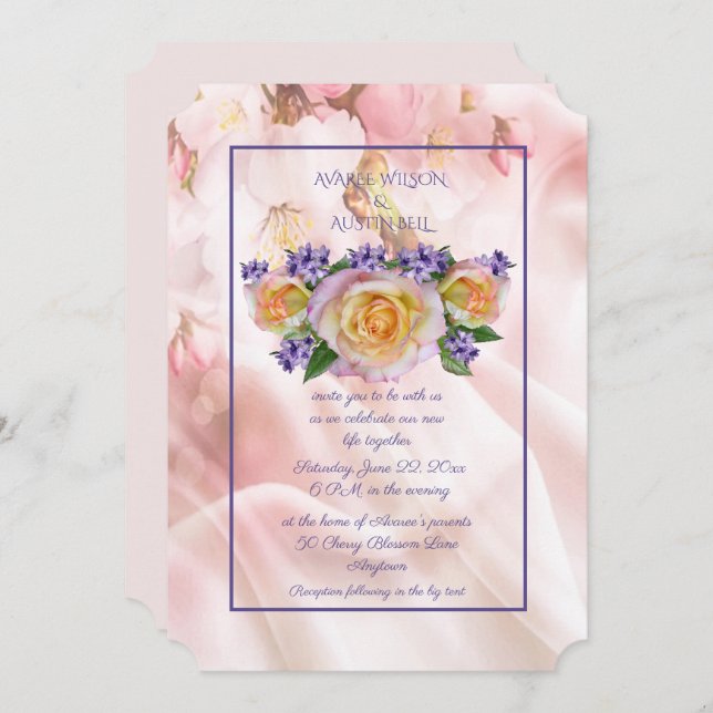Pale Pink Rose With Purple Accents Invitation (Front/Back)