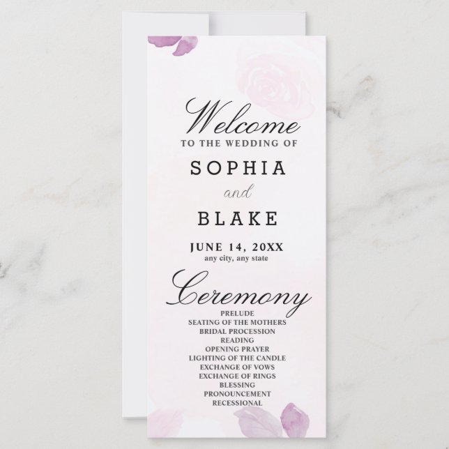 Pale Pink Roses and Greenery Wedding Program (Front)