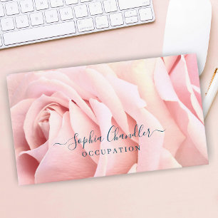 Pale Pink Roses, Dark Blue Text, Classy Business Card