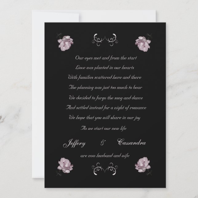 Pale Pink Roses elopement announcement (Front)