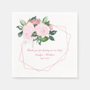Pale Pink Roses Green Leaves Reception   Napkin