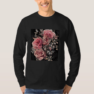 Pale Pink Roses with Delicate Vines Rustic Floral T-Shirt