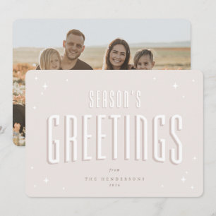Pale Pink Season's Greetings Retro Stars Photo Holiday Card