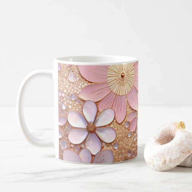 Pale Pink Shiny Flower Coffee Mug (With Donut)