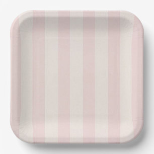 Pale pink stripe square paper plates