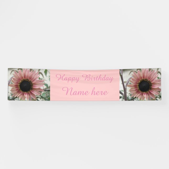 Pale Pink Sunflower Personalised Birthday Banner (Horizontal)