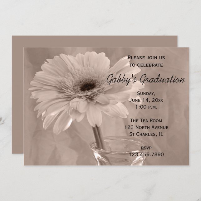 Pale Pink Tinted Daisy Graduation Party Invitation (Front/Back)