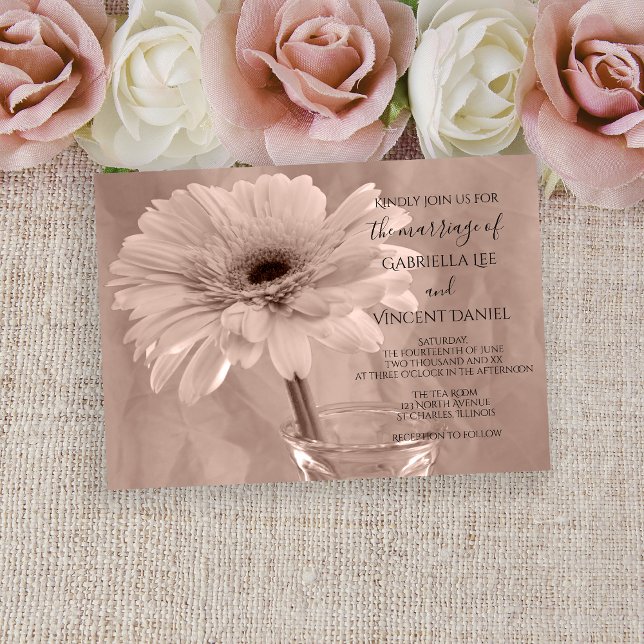 Pale Pink Tinted Daisy Wedding Invitation (Set an elegant tone with the pretty Pale Pink Tinted Daisy Wedding Invitation.)
