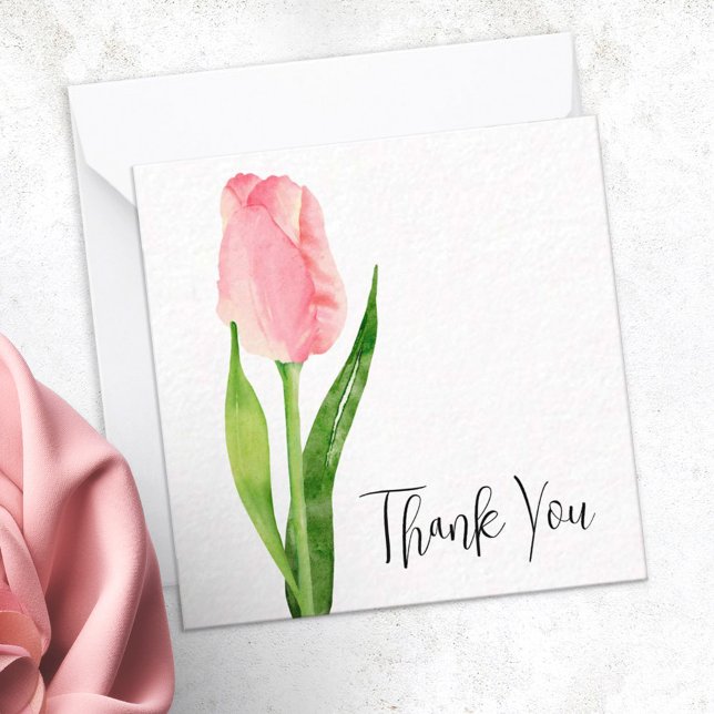Pale Pink Tulip Personalised Thank You Note Card (Creator Uploaded)