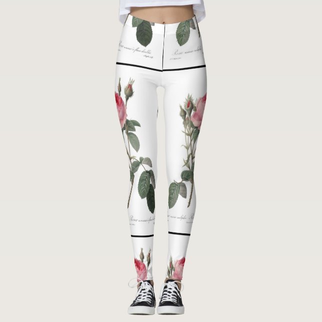 Pale pink vintage roses painting leggings (Front)