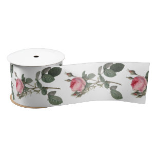 Pale pink vintage roses painting satin ribbon