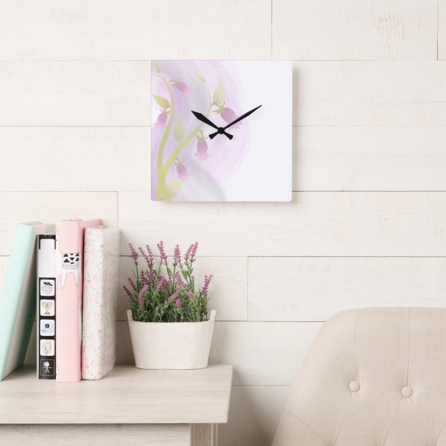 Pale Pink Watercolor Wash Square Wall Clock (Reading Room)