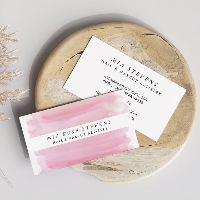 Pale Pink Watercolor & White Stripe Business Card (Creator Uploaded)