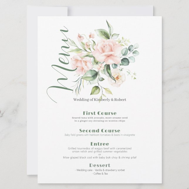 Pale Pink Watercolors Roses Bouquet  Invitation (Front)