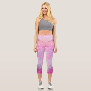 Pale Pink With a Glitter Effect Capri Leggings