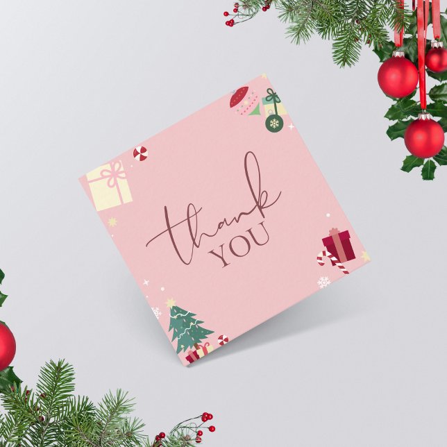 Pale Pink Xmas Theme Thank You Customer Gratitude Square Business Card (Creator Uploaded)