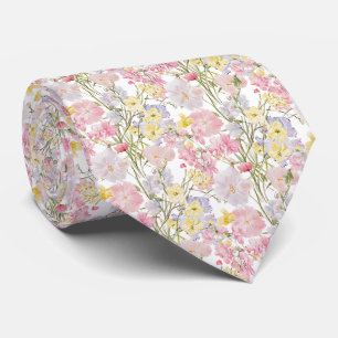pale pink yellow blue meadow flowers tie