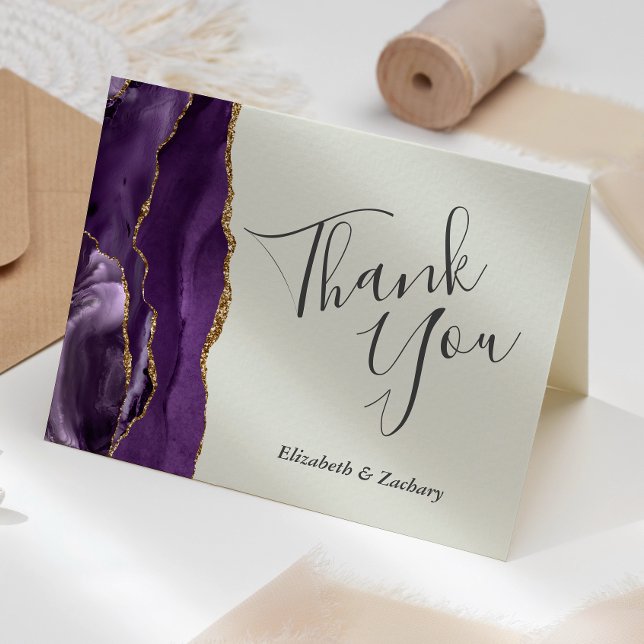 Pale Purple Agate Gold Ivory Wedding Thank You Card (Creator Uploaded)