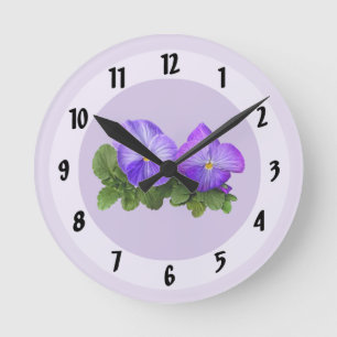 Pale Purple and White Pansy Couple Round Clock