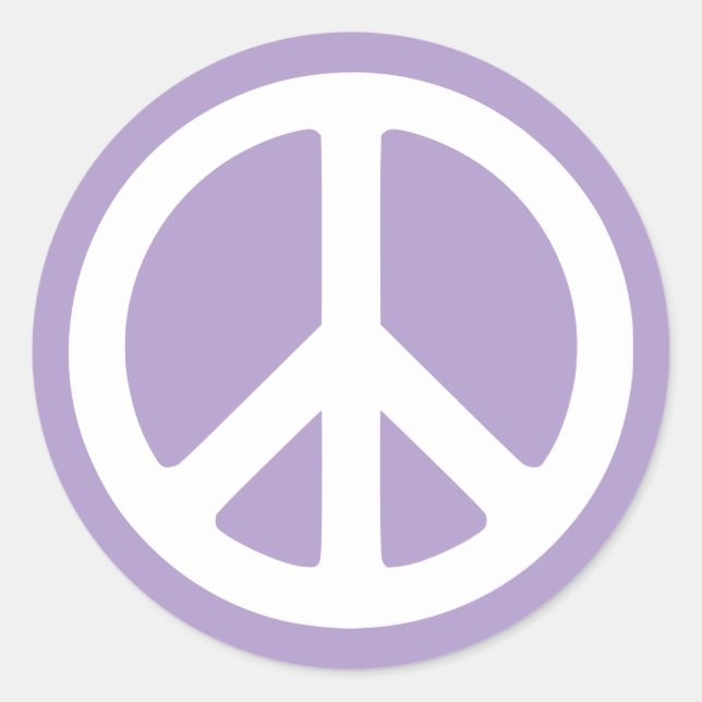 Pale Purple and White Peace Symbol Classic Round Sticker (Front)