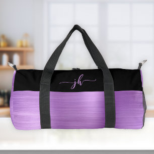 Pale Purple Brushed Metal Black Script Monogram Duffle Bag