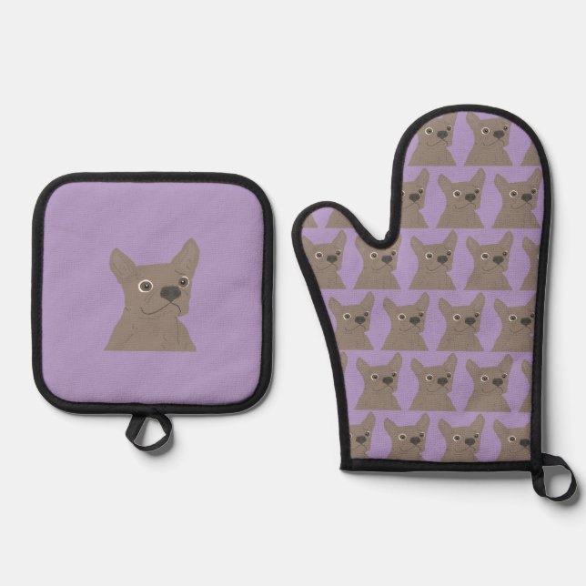 Pale Purple Dog Oven Mitt & Pot Holder Set (Front)