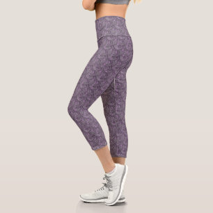 Pale Purple Fern Art Pattern Capri Leggings