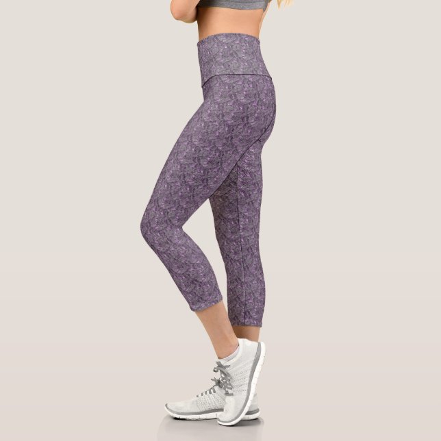 Pale Purple Fern Art Pattern   Capri Leggings (Left)