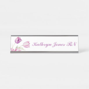 Pale Purple Floral Tulip Nursing  Desk Name Plate
