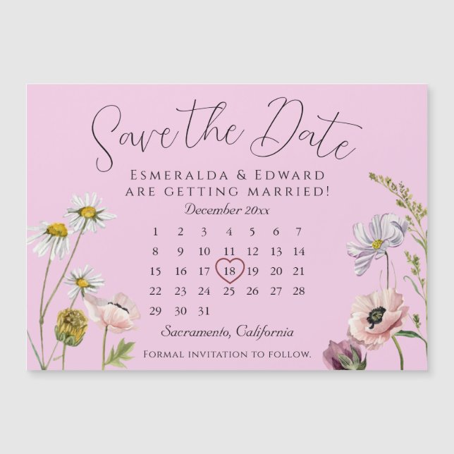 Pale Purple Flower Wedding Calendar Save The Date (Front)