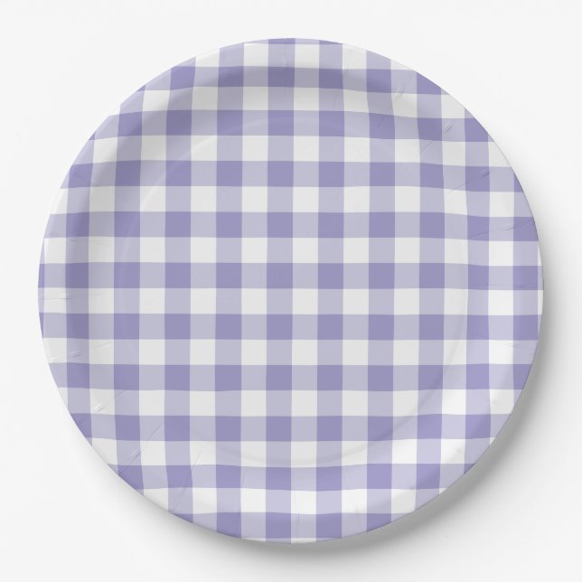 Pale Purple Gingham Check Paper Plate (Front)