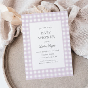 Pale Purple Gingham Classic Girls Baby Shower Invitation
