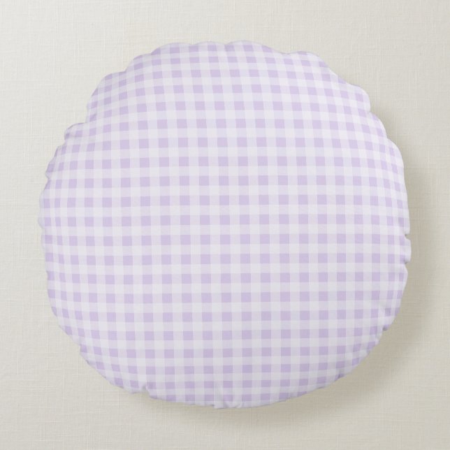 Pale Purple Gingham Round Cushion (Front)