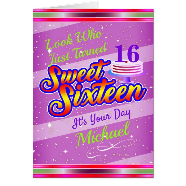 PALE PURPLE GREEN RED (EDITABLE) Sweet 16 Birthday (Front)