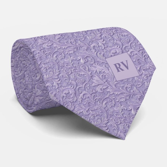 Pale Purple Lavender Embossed Scroll Texture Tie (Rolled)
