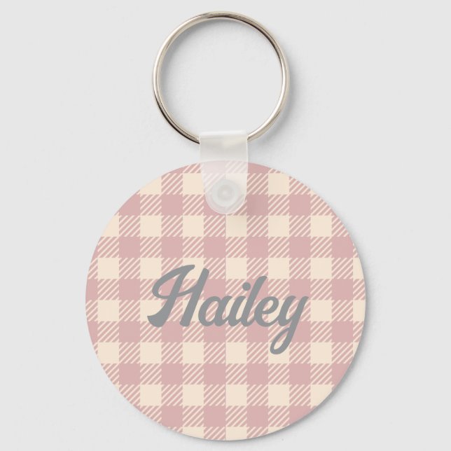 pale purple lilac lanvander gingham checked plaid key ring (Front)