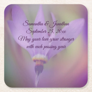 Pale Purple Lily Flower Personalised Wedding Square Paper Coaster