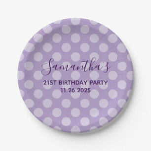 Pale Purple Polka Dot 21st Birthday Paper Plate