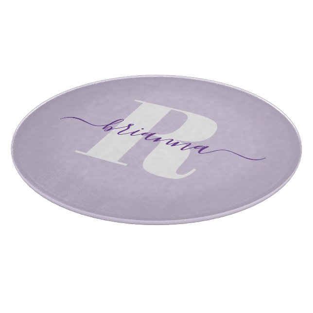 Pale Purple Script Name Bold Monogram Cutting Board (Corner)