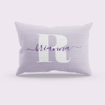Pale Purple Script Name Bold Monogram Decorative Cushion<br><div class="desc">Classic minimalist monogrammed design for your home decor.
Customise the bold font style as needed.
If you change the royal purple colour of the elegant signature script with swashes,  make sure to double check the drop shadow is the colour you want.
You can customise the pale purple background colour.</div>