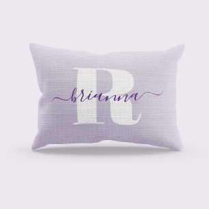 Pale Purple Script Name Bold Monogram Decorative Cushion